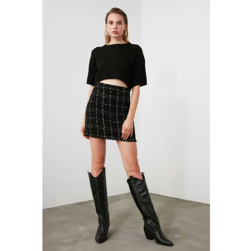 Trendyol Black Tassel Detailed Tweed Mini Skirt