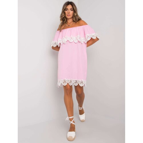 Fashion Hunters Light pink dress with a Spanish neckline Slike