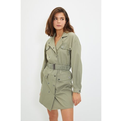 Trendyol Khaki Belted Buttoned Dress Slike