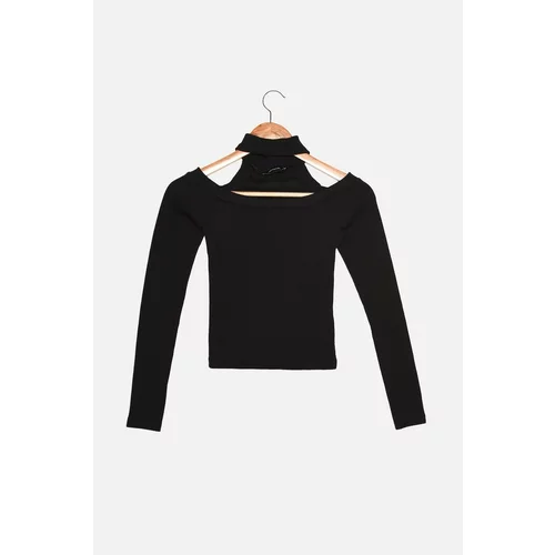 Trendyol Black Carmen Collar Choker Detail Ribbed Crop Knitted Blouse