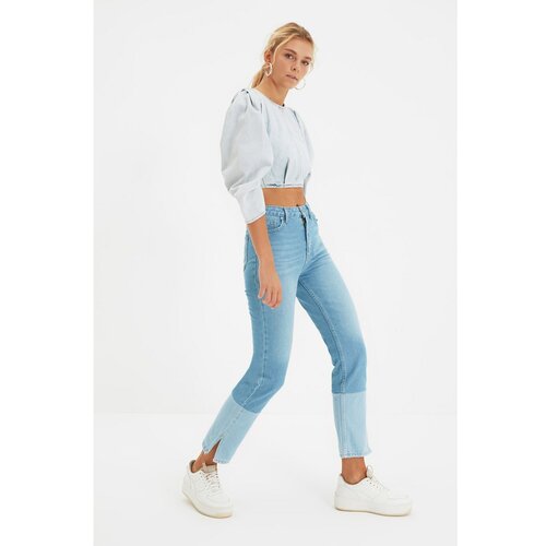 Trendyol Blue Detail Slit High Waist Bootcut Jeans Slike