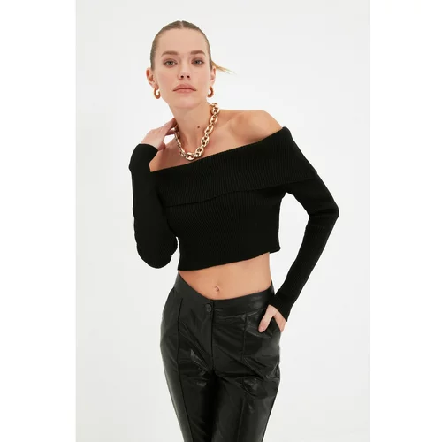 Trendyol Black Carmen Collar Crop Knitwear Sweater
