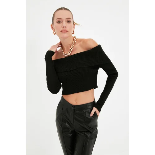 Trendyol Black Carmen Collar Crop Knitwear Sweater