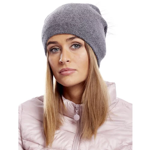 Fashionhunters Gray women's hat with a fur pompom