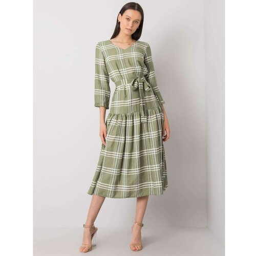 Fashion Hunters Green checkered dress with a frill Slike