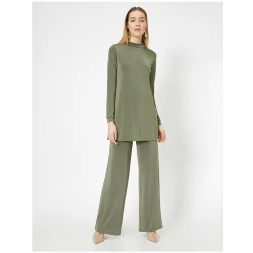 Koton Women's Green Casual Fitted Trousers