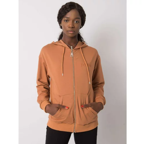 Fashionhunters Light brown sweatshirt with zip fastening