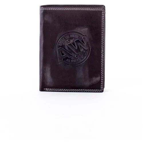 Fashionhunters Black leather wallet with a round embossed emblem