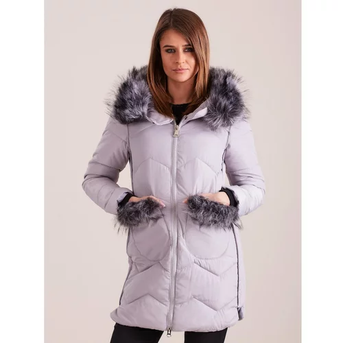 Fashion Hunters Gray winter jacket with fur trim
