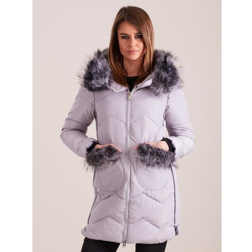 Fashion Hunters Ženska zimska jakna sa krznom, siva siva | braon Slike