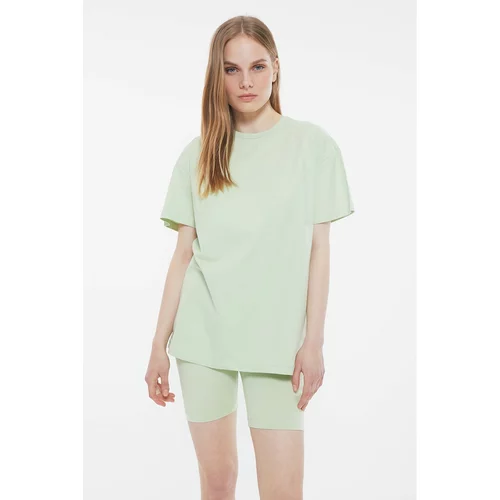 Trendyol Green Biker Tights -Tshirt Knitted Pajamas Set