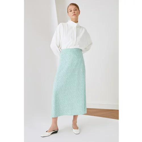 Trendyol Mint Floral Printed Viscose Hijab Flared Skirt