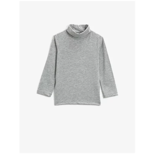 Koton Girls' Gray Stand Up Collar Basic Long Sleeve T-Shirt
