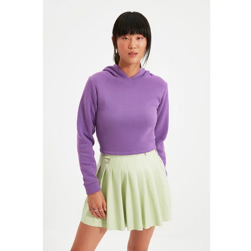 Trendyol Purple Tie Back Detailed Knitted Crop Hoodie Sweatshirt