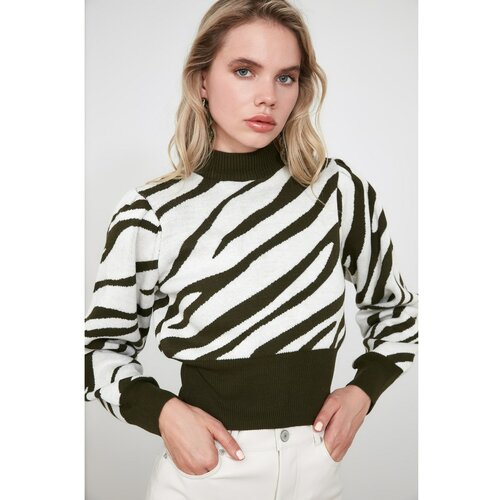 Trendyol Ženski džemper Zebra sa uzorkom sive boje kaki Slike