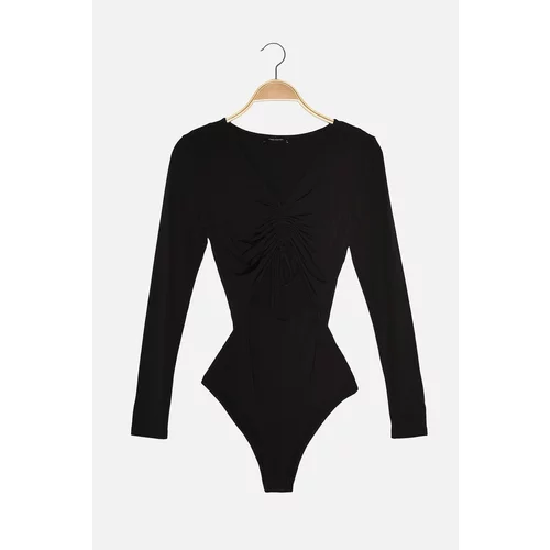 Trendyol Black Cut Out Detailed Pleated Snap Snap Knitted Body