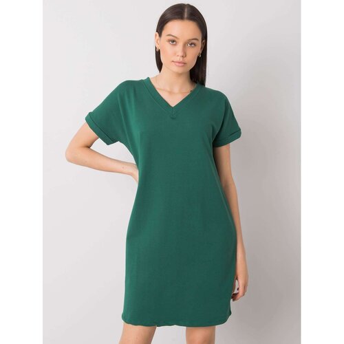 Fashion Hunters RUE PARIS Dark green women&amp;#039;s cotton dress Slike