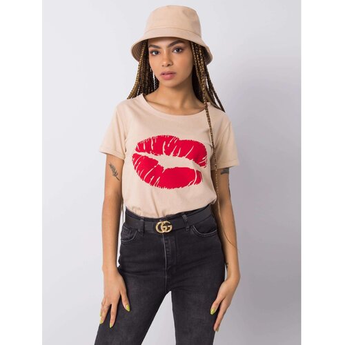 Fashion Hunters OCH BELLA Beige cotton t-shirt with a print Slike