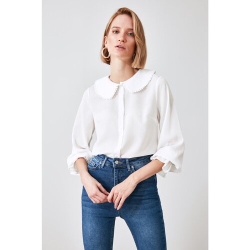Trendyol White Collar Detailed Semi Transparent Shirt Slike
