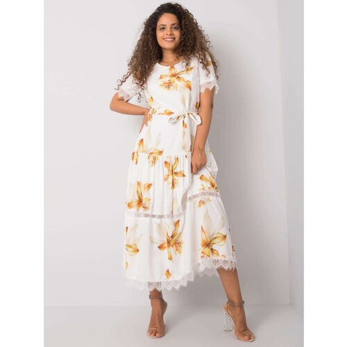 Fashion Hunters White dress with floral patterns with a belt Slike