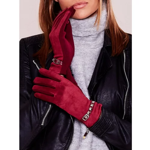 Fashion Hunters Soft insulating gloves with burgundy thumbtacks