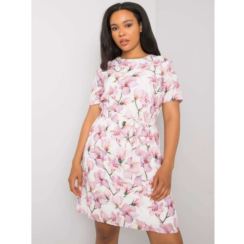 Fashion Hunters White and pink plus size floral dress with a tie Slike