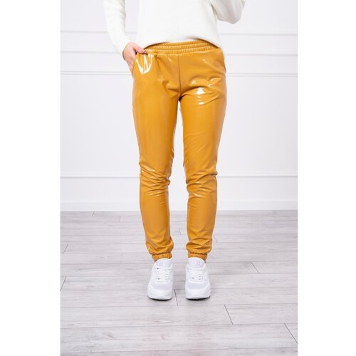 Kesi Double-layer trousers with velor mustard Slike