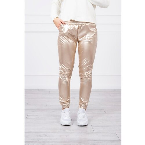 Kesi Double-layer trousers with velor beige Slike