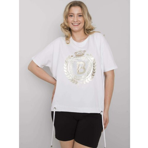 Fashion Hunters Women's plus size white blouse with a print Slike