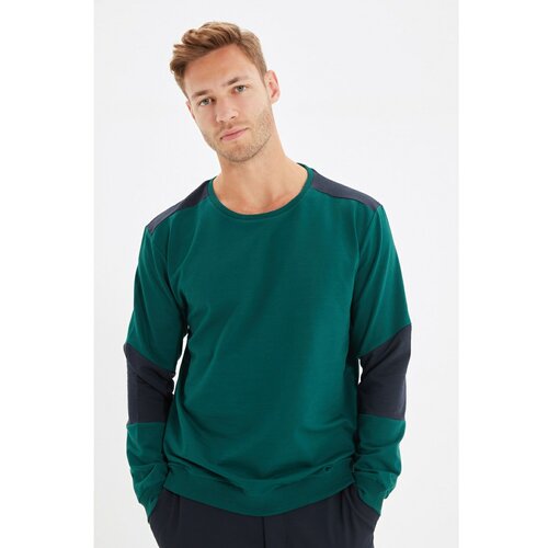 Trendyol Emerald Green Men's Regular Fit Long Sleeve Crew Neck Paneled Sweatshirt Slike