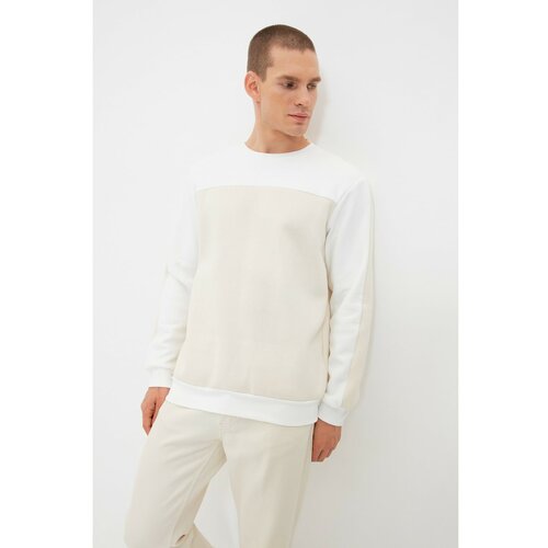 Trendyol Beige Men's Regular Fit Crew Neck Long Sleeve Paneled Sweatshirt Slike