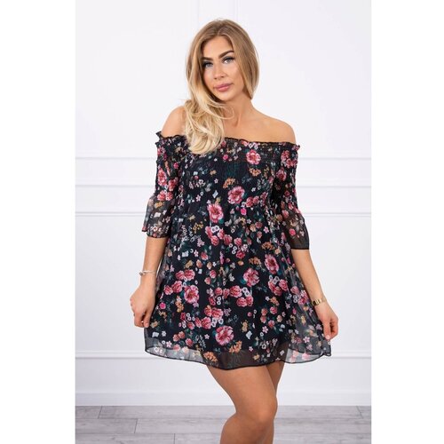 Kesi Off-the-shoulder dress with a flower pattern black Cene