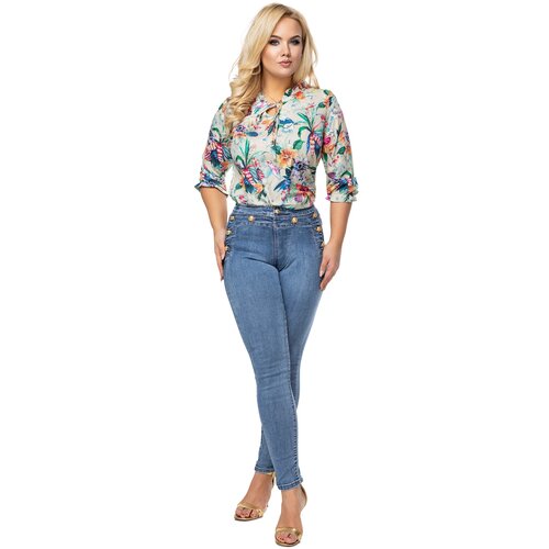 Ptakmoda patterned blouse with a stand-up collar and decorative binding at the neck Slike