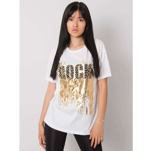 Fashion Hunters White t-shirt with an inscription and an application Slike