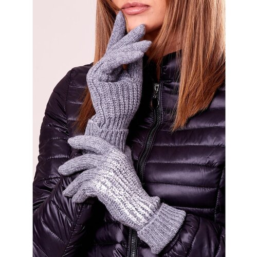 Fashion Hunters Gray gloves with wool and shiny application Slike