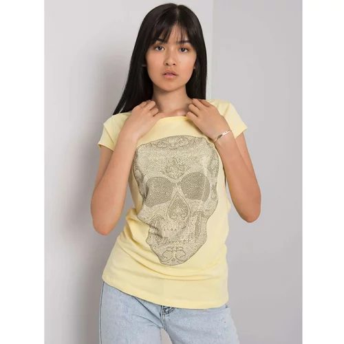 Fashionhunters Light yellow t-shirt with the Skull applique