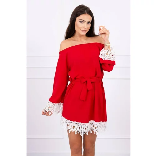 Kesi Dress with lace tied at the waist red
