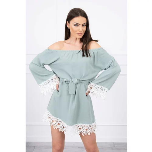 Kesi Dress with lace tied at the waist mint