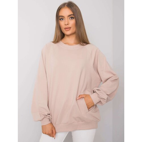 Fashion Hunters RUE PARIS Light beige cotton sweatshirt without a hood Cene