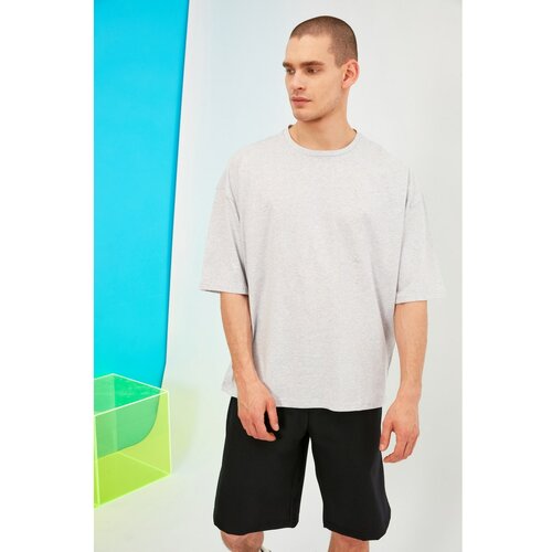 Trendyol Grey Male Oversize Fit Bike Collar Short Sleeve Printed T-Shirt Cene