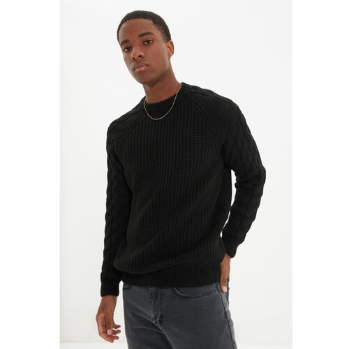 Trendyol Black Men's Hair Knitting Detailed Crew Neck Regular Fit Knitwear Sweater Slike