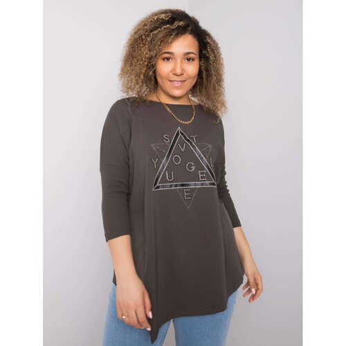 Fashion Hunters Dark khaki plus size blouse with a Wendy applique Slike