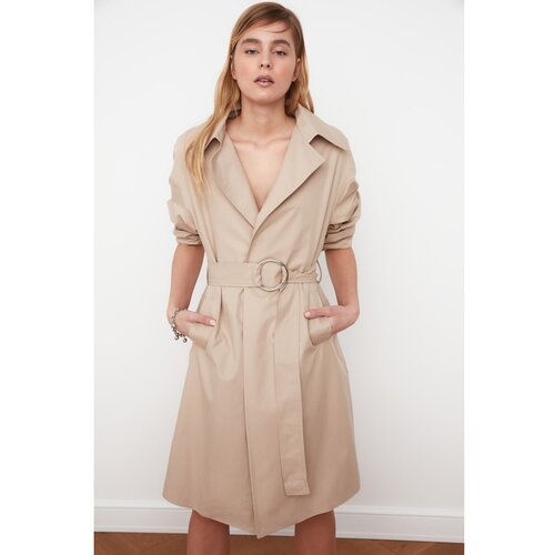 Trendyol Beige Oversize Ring Buckle Belt Water Repellent Trench Coat Slike