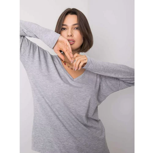 Fashion Hunters Gray melange cotton blouse with long sleeves