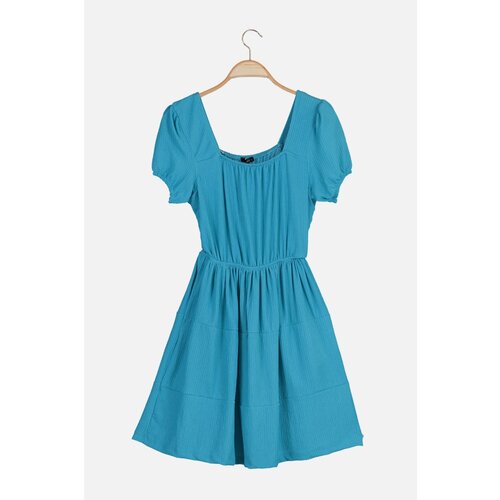 Trendyol Blue Square Neck Knitted Dress Slike