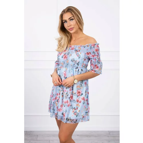 Kesi Off-the-shoulder dress with a flower pattern azure
