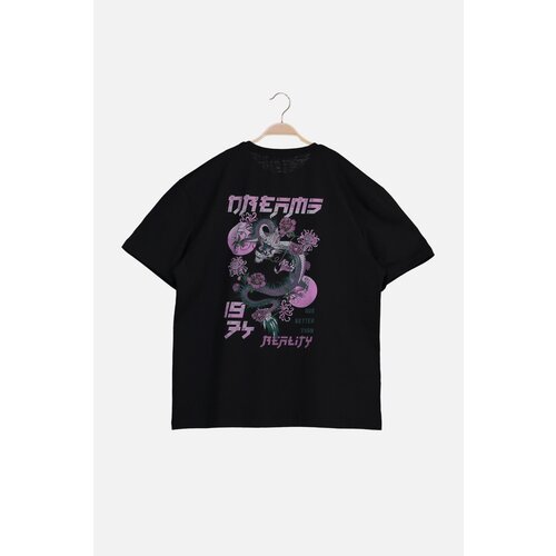 Trendyol Black Men&amp;#039;s Relaxed Fit Short Sleeve Crew Neck Printed TShirt Slike