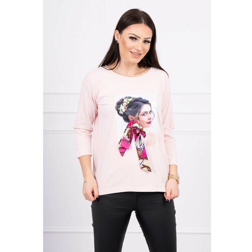Kesi Blouse with graphics and colorful bow 3D powdered pink Cene