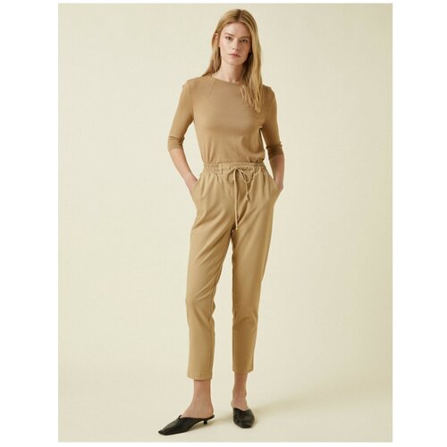 Koton Women's Brown Tie Waist Trousers Cene