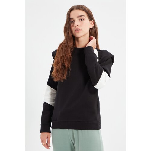Trendyol Black Color Block Wadding Basic Raised Knit Raised Sweatshirt Slike